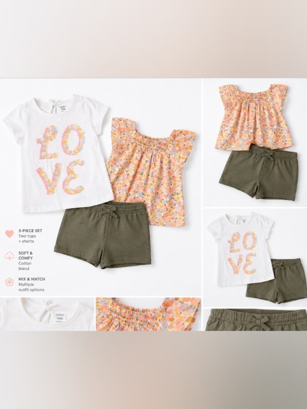 NWT Carter's Toddler Girl 3-Piece Floral Shorts Set Size 3T& 4T